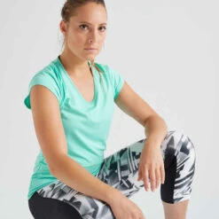 T-shirt Slim Col V Fitness Cardio Femme Corail -ProSportif Boutique 8504858