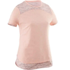 T-Shirt Manches Courtes Coton Respirant 500 Fille GYM ENFANT Rose Chiné AOP Gris -ProSportif Boutique 8516795
