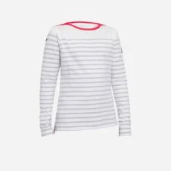 Tribord T-Shirt Manches Longues - Marinière De Voile Sailing 100 Fille Blanc Rouge -ProSportif Boutique 8548492