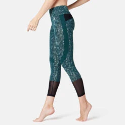 Legging Court De Sport Taille Haute 520 Femme 7/8 En Coton Bleu Canard Printé -ProSportif Boutique 8550376