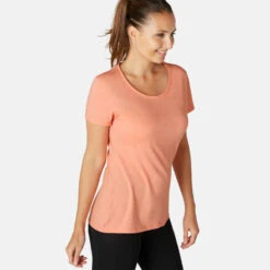 T-shirt Regular Fitness Femme - 500 Essentials Rose Chiné -ProSportif Boutique 8572860