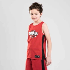 MAILLOT SANS MANCHE DE BASKETBALL REVERSIBLE GARCON/FILLE NOIR ROUGE DUNKE T500R -ProSportif Boutique 8584729