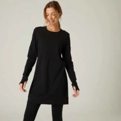 T-shirt Fitness Manches Longues Slim Coton Extensible Col Rond Femme Gris -ProSportif Boutique 8611831