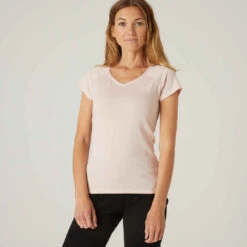 T-shirt Col V Fitness Femme - 500 Rose Quartz -ProSportif Boutique 8643757