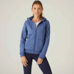 Sweat Zippé à Capuche Fitness Femme - 500 Bleu D'orage -ProSportif Boutique 8646385
