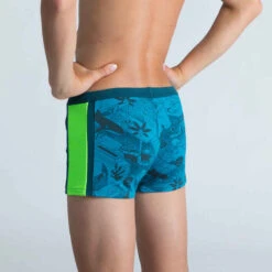 Boxer De Bain Natation Garçon - Yokob - Bleu Sombre / Vert Fluo -ProSportif Boutique boxer de bain natation garcon yokob bleu sombre slash vert fluo 3