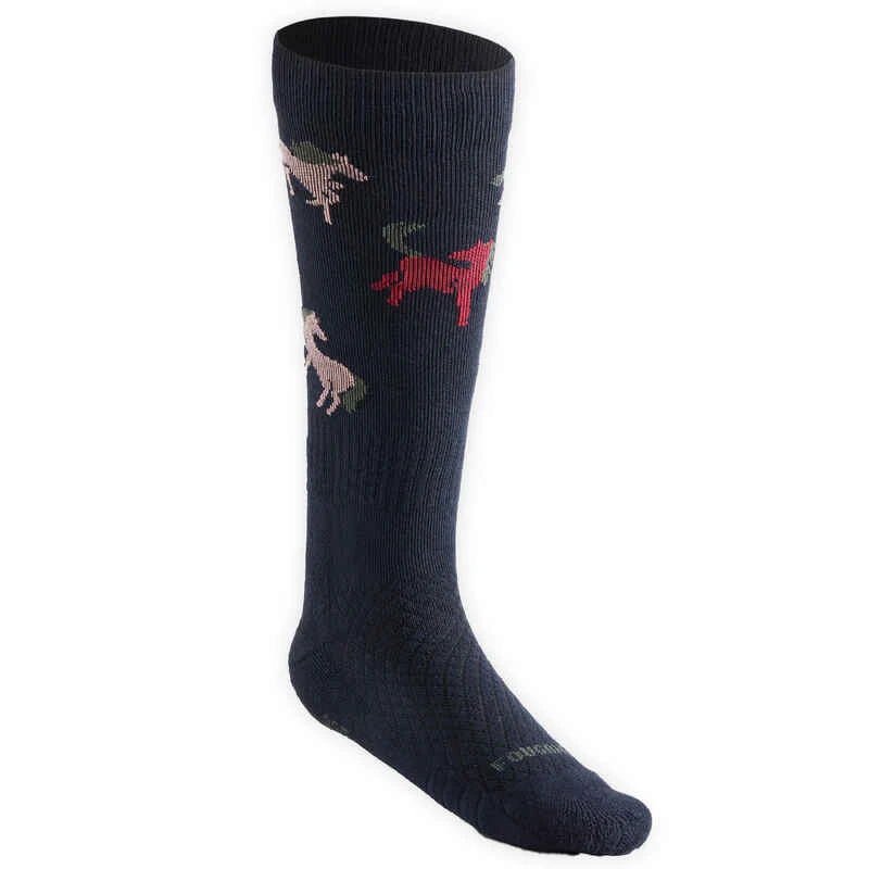 Chaussettes D'équitation Enfant SKS 500 Motifs Poneys Marine Et Rose. 4 Chaussettes D'équitation Enfant SKS 500 Motifs Poneys Marine Et Rose. – Image 2