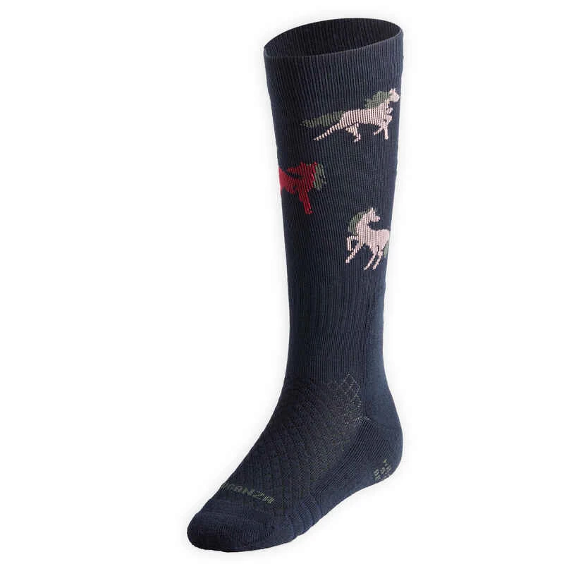 Chaussettes D'équitation Enfant SKS 500 Motifs Poneys Marine Et Rose. 6 Chaussettes D'équitation Enfant SKS 500 Motifs Poneys Marine Et Rose. – Image 4