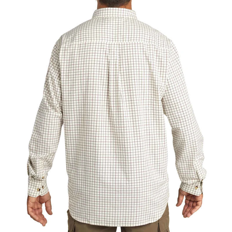 Chemise Chasse Coton Manches Longues Respirant Homme - 100 à Carreaux Blanc. 4 Chemise Chasse Coton Manches Longues Respirant Homme - 100 à Carreaux Blanc. – Image 2