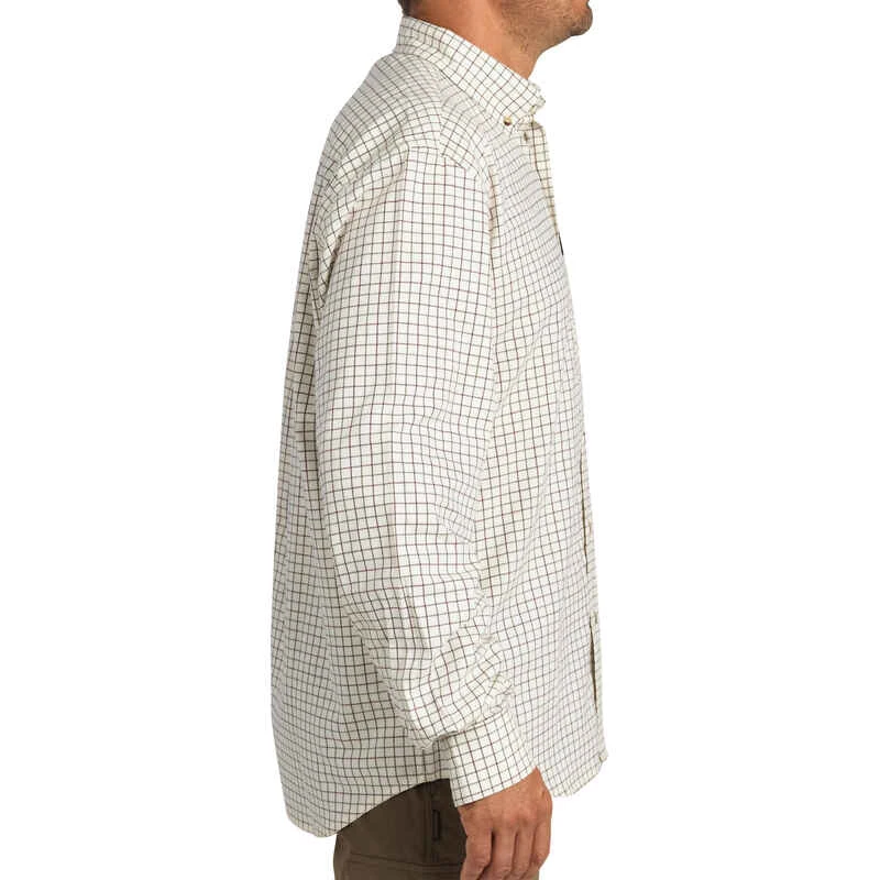 Chemise Chasse Coton Manches Longues Respirant Homme - 100 à Carreaux Blanc. 7 Chemise Chasse Coton Manches Longues Respirant Homme - 100 à Carreaux Blanc. – Image 5