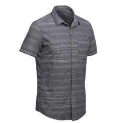 Chemise Manches Courtes TRAVEL100 Fresh Homme Rayée Gris