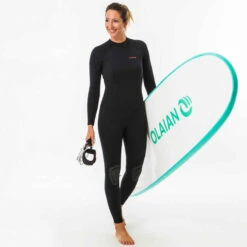 Combinaison SURF Femme Néoprène 4/3mm 100 Back Zip Noir -ProSportif Boutique combinaison surf 100 neoprene 4slash3 mm femme noir back zip 6