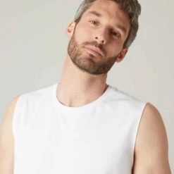 Débardeur Fitness Homme Col Rond Droit Coton - 500 Blanc -ProSportif Boutique debardeur 500 homme noir 3