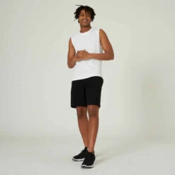 Débardeur Extensible Fitness Homme - 500 Blanc 11 Débardeur Extensible Fitness Homme - 500 Blanc -ProSportif Boutique debardeur coton extensible noir 2