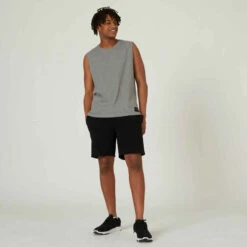 Débardeur Fitness Homme Col Rond Droit Coton - 500 Cosmeto Gris Chiné Extensible -ProSportif Boutique debardeur fitness homme col rond droit coton 500 cosmeto gris chine extensible 2