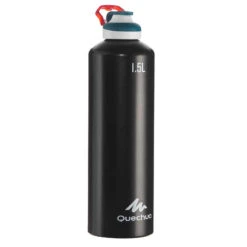 Quechua Gourde Randonnée 500 Bouchon Ouverture Rapide 1,5 Litre Aluminium Noir