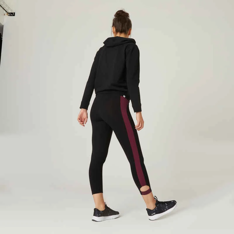 Legging Fitness 7/8 Coton Extensible Respirant Femme - Noir Bordeaux 4 Legging Fitness 7/8 Coton Extensible Respirant Femme - Noir Bordeaux – Image 2