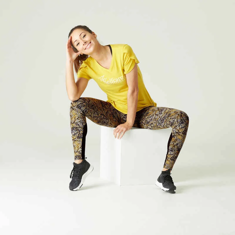 Legging Fitness 7/8 Coton Extensible Avec Mesh Femme - Jaune 4 Legging Fitness 7/8 Coton Extensible Avec Mesh Femme - Jaune – Image 2