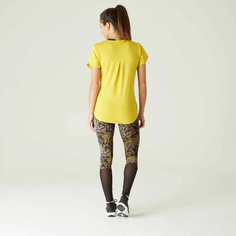 Legging Fitness 7/8 Coton Extensible Avec Mesh Femme - Jaune 5 Legging Fitness 7/8 Coton Extensible Avec Mesh Femme - Jaune – Image 3