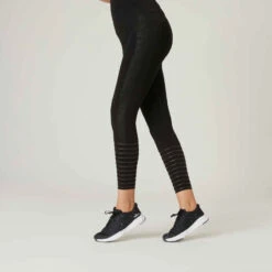 Legging Fitness 7/8 Coton Extensible Gainant Femme - Noir
