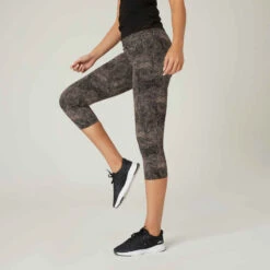 Legging Fitness 7/8 Coton Extensible Court Et Gainant Femme - Gris Violacé