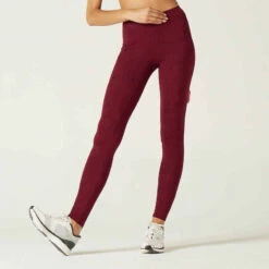 Legging Fitness Long Coton Extensible Femme - Fit+ Bordeaux Avec Imprimé -ProSportif Boutique legging sport taille haute fit 500 femme en coton noir printe 3