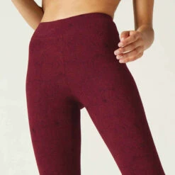 Legging Fitness Long Coton Extensible Femme - Fit+ Bordeaux Avec Imprimé -ProSportif Boutique legging sport taille haute fit 500 femme en coton noir printe 4