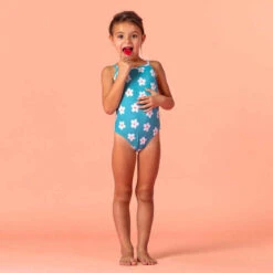 Maillot De Bain Bébé Fille Une Pièce Bleu Avec Imprimé Fleurs -ProSportif Boutique maillot de bain bebe fille une piece bleu avec imprime fleurs 2