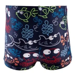 BOXER DE BAIN BEBE / ENFANT BLEU IMPRIME FISH -ProSportif Boutique maillot de bain bebe garcon boxer bleu fonce imprime 2