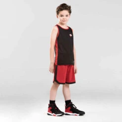 MAILLOT SANS MANCHE DE BASKETBALL REVERSIBLE GARCON/FILLE NOIR ROUGE DUNKE T500R -ProSportif Boutique maillot de basketball reversible garconslashfille confirmee gris noir clev t500r 2
