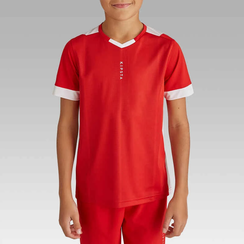 Kipsta Maillot De Football Enfant Manche Courte F500 Rouge Et Blanc 4 Kipsta Maillot De Football Enfant Manche Courte F500 Rouge Et Blanc – Image 2