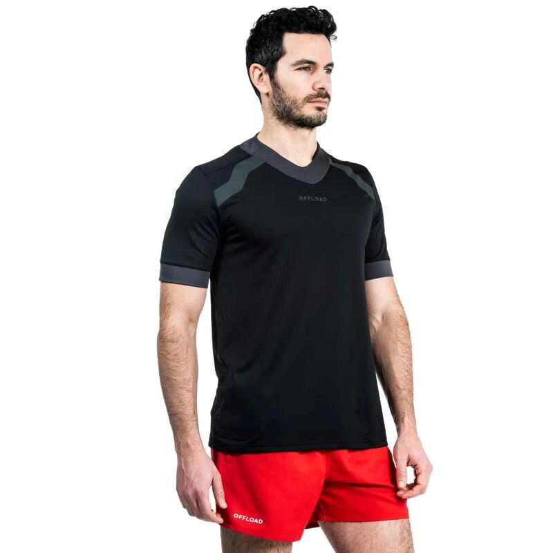 Maillot Manches Courtes De Rugby Homme R100 Noir 4 Maillot Manches Courtes De Rugby Homme R100 Noir – Image 2