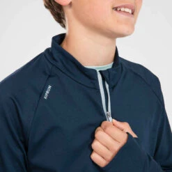 MAILLOT MANCHES LONGUES ENFANT 1/2 ZIP CHAUD - KIPRUN WARM BLEU MARINE -ProSportif Boutique maillot manches longues chaud 1slash2 zip enfant d athletisme at 100 bleu marine 3
