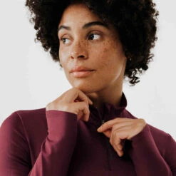 Kalenji T-shirt Manches Longues Chaud Running Femme - Zip Warm Violet -ProSportif Boutique maillot manches longues jogging femme run warm vert 1