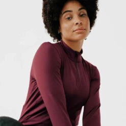 Kalenji T-shirt Manches Longues Chaud Running Femme - Zip Warm Violet -ProSportif Boutique maillot manches longues jogging femme run warm vert 4