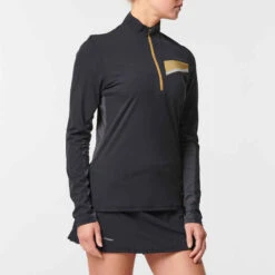 MAILLOT DE TRAIL RUNNING MANCHES LONGUES ZIP FEMME NOIR BRONZE -ProSportif Boutique maillot manches longues trail running femme noir bronze 5