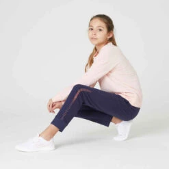Pantalon De Jogging French Terry Droit Coton Enfant Fille - 100 Marine -ProSportif Boutique pantalon de jogging chaud fille french terry coton basique noir 5