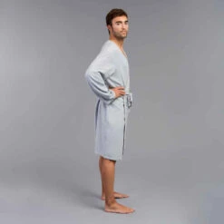 PEIGNOIR DE BAIN UNISEXE COTON BIOLOGIQUE GRIS LEGER -ProSportif Boutique peignoir de bain unisexe coton biologique gris leger 2