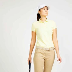 Polo De Golf Manches Courtes Femme MW500 Jaune Pale