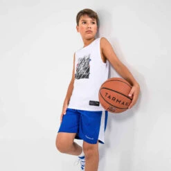 SHORT DE BASKETBALL ENFANT - SH500 BLEU BLANC -ProSportif Boutique short de basketball garconslashfille sh500 bleu blanc 4