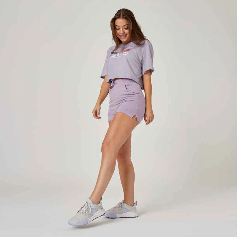 Short Fitness Femme Coton Avec Poche - 520 Mauve 5 Short Fitness Femme Coton Avec Poche - 520 Mauve â Image 3