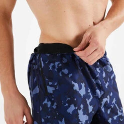 Short De Fitness Essentiel Respirant Poches Zippés Homme - Bleu AOP -ProSportif Boutique short fitness training kaki uni poches zippees 2