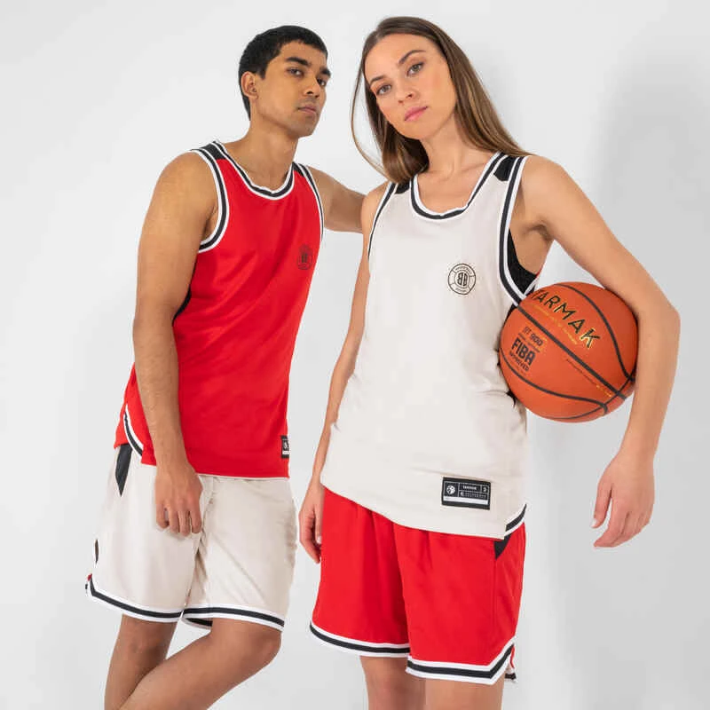 SHORT BASKETBALL REVERSIBLE HOMME/FEMME - SH500R ROUGE BEIGE 5 SHORT BASKETBALL REVERSIBLE HOMME/FEMME - SH500R ROUGE BEIGE â Image 3