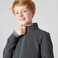 Survêtement Chaud Enfant - 500 Gris Chiné Foncé -ProSportif Boutique survetement chaud enfant 500 veste grise et marine pantalon marine 2