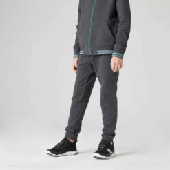 Survêtement Chaud Enfant - 500 Gris Chiné Foncé -ProSportif Boutique survetement chaud enfant 500 veste grise et marine pantalon marine 4