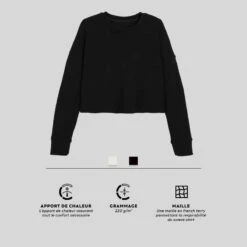 Sweat Crop Fitness Femme - 520 Noir -ProSportif Boutique sweat 520 crop col rond avec lien de serrage majorite coton fitness noir 7