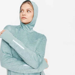 Kalenji Sweat Running à Capuche Femme - Warm Vert -ProSportif Boutique sweat capuche running run warm noir femme 4