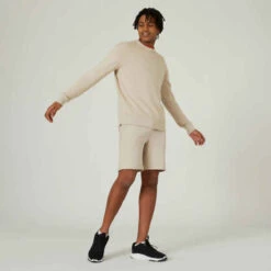 Sweat Crew Fitness Homme - 500 Essentials Lin -ProSportif Boutique sweat fitness droit homme col rond essentiel noir 4