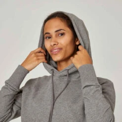 Sweat à Capuche Long Fitness Femme - 500 Essentials Gris -ProSportif Boutique sweat shirt a capuche long col rond femme droit 500 essentials gris 3