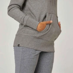 Sweat à Capuche Long Fitness Femme - 500 Essentials Gris -ProSportif Boutique sweat shirt a capuche long col rond femme droit 500 essentials gris 4